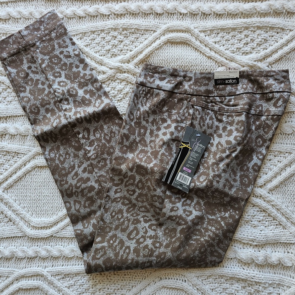 New Slim-Sation Multiples Women Pull On Tummy Control Narrow Leg Pants Leopard 6